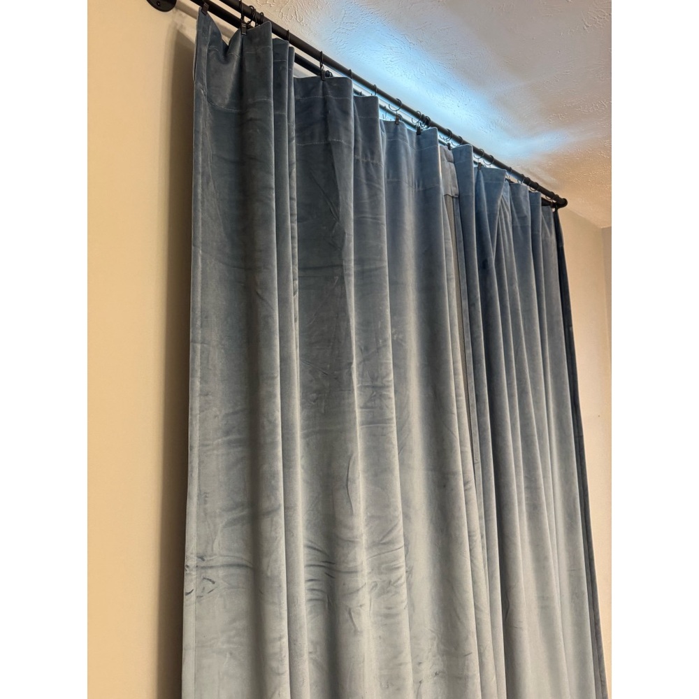 Pair of Luxe Blue Velvet Rod Pocket Curtain Panels (52in by 90in panel)